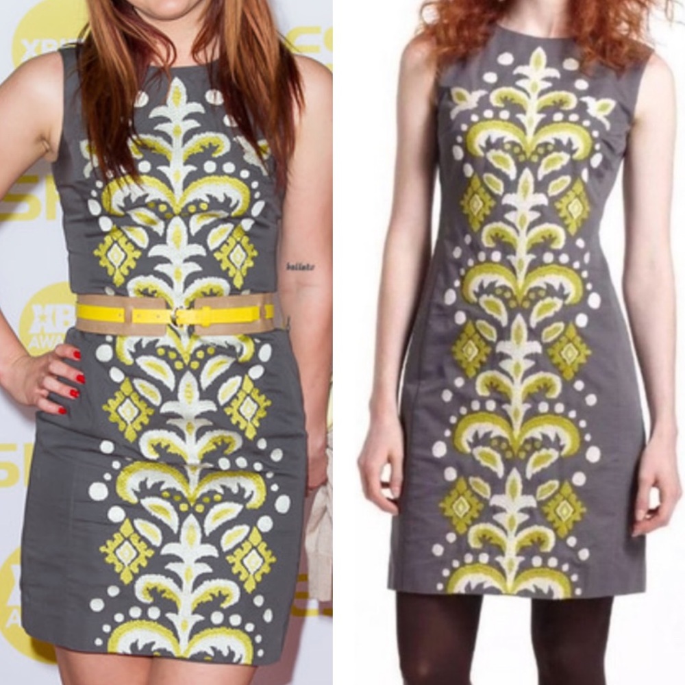 Anthropologie Tabitha Embroidered Fountain Shift Dress Yellow Floral Size‎ 0